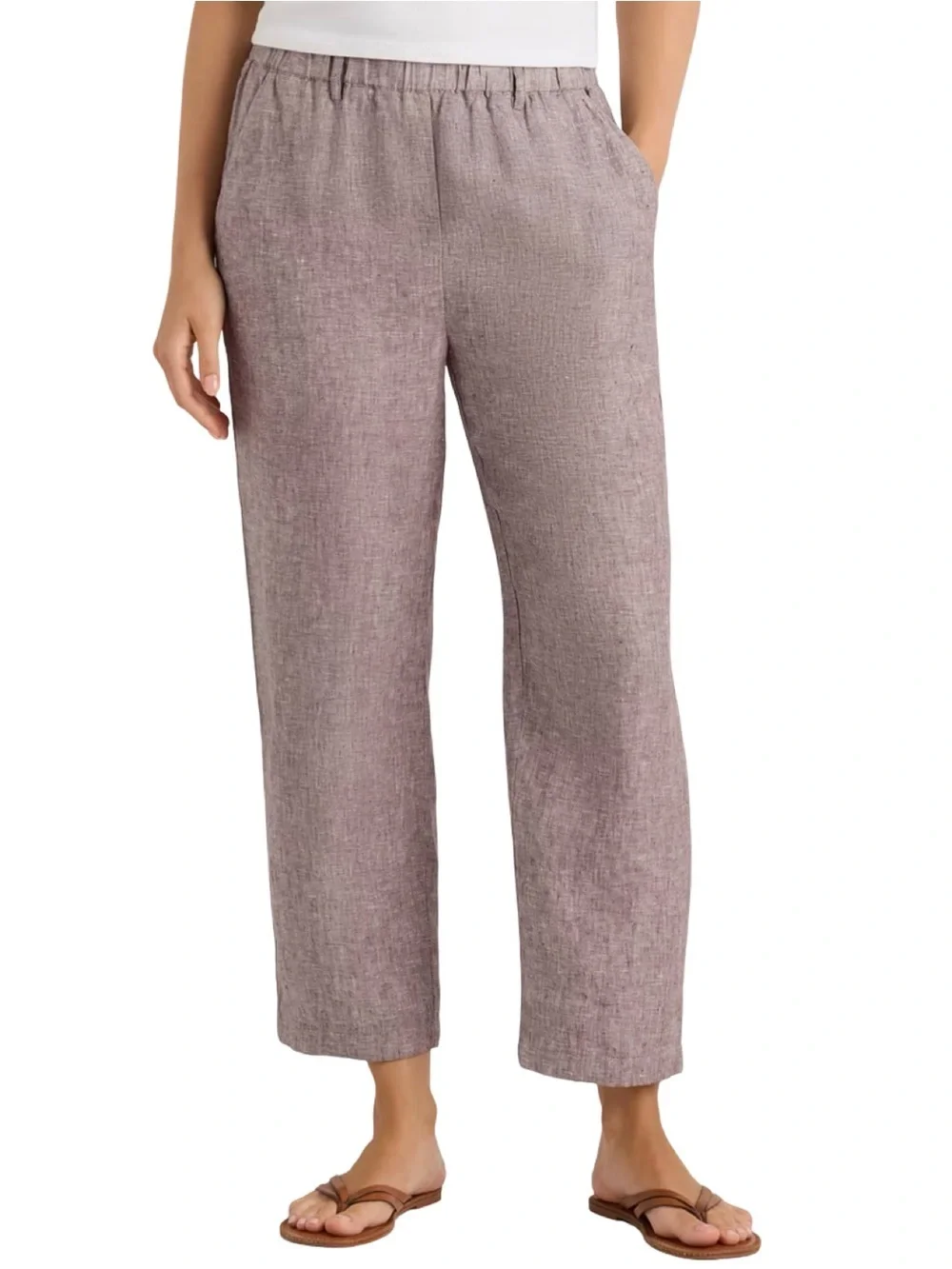 Quince NWT Women’s Size M Taupe Brown Chambray European Linen Straight Leg Pants